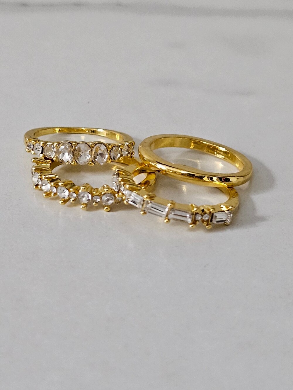 14K Yellow Gold-Plated Cubic Zirconia 4-Piece Stackable Ring Set- Size 7 (NWOT)